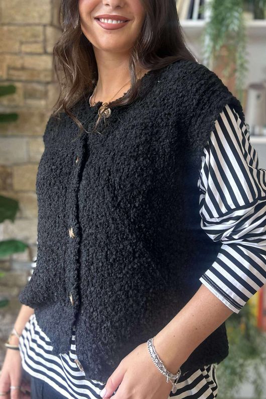 Hygge Boucle Knit Gilet Black