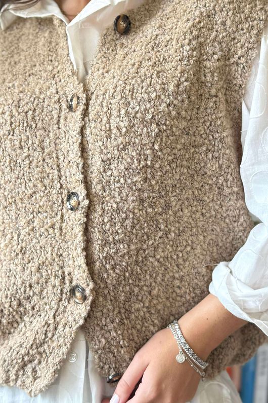 Hygge Boucle Knit Gilet Camel
