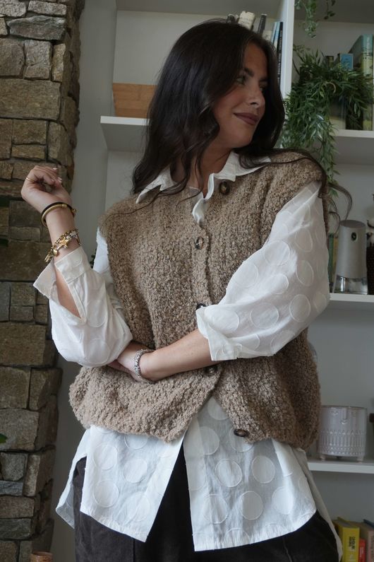 Hygge Boucle Knit Gilet Camel