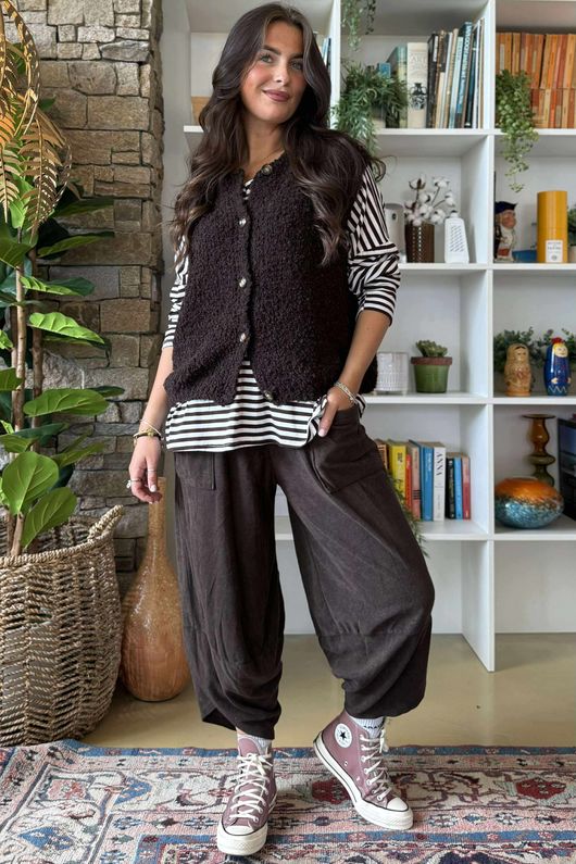 Hygge Boucle Knit Gilet Coffee Bean