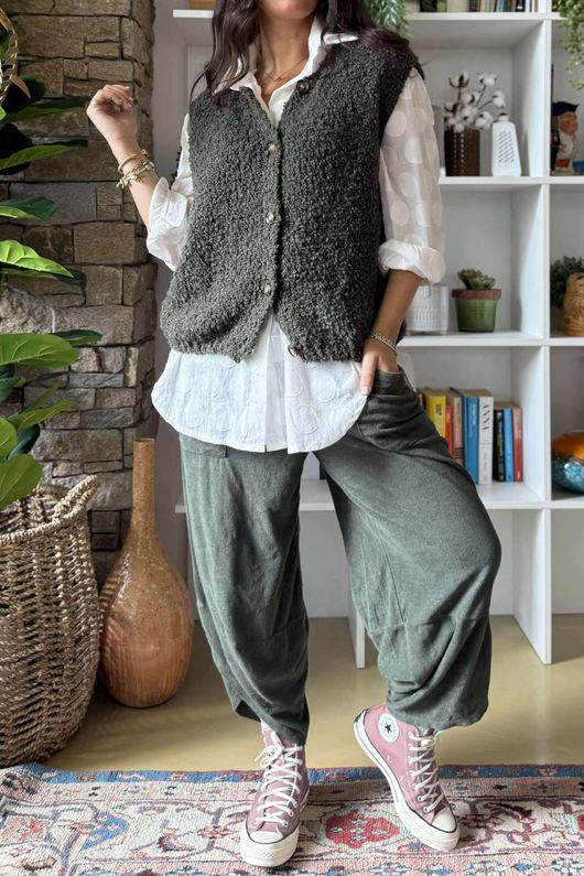 Hygge Boucle Knit Gilet Khaki