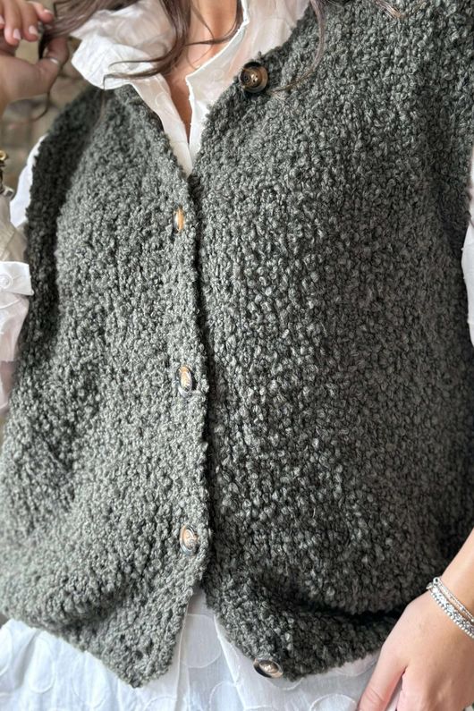 Hygge Boucle Knit Gilet Khaki