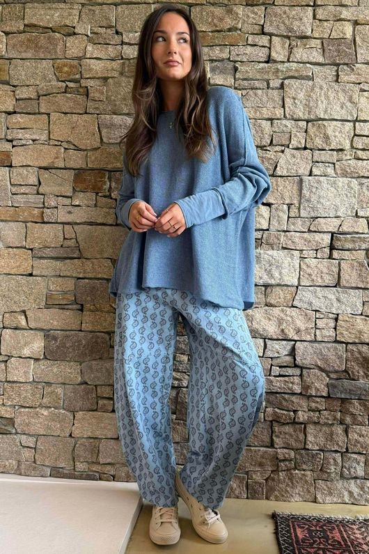 Indira Classic Barrel Pant Baby Blue & Denim