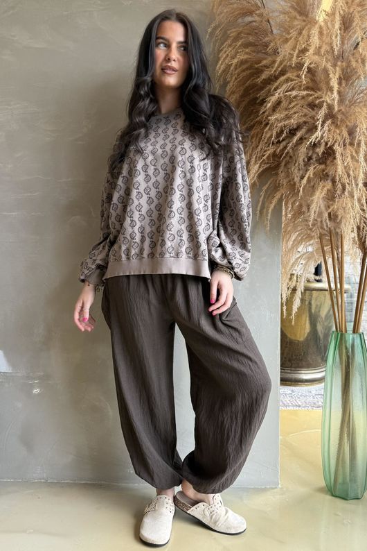 Indira Lantern Sleeve Sweatshirt Mocha & Choc