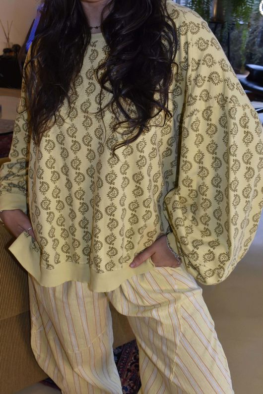 Indira Lantern Sleeve Sweatshirt Soft Ochre & Deep Ochre