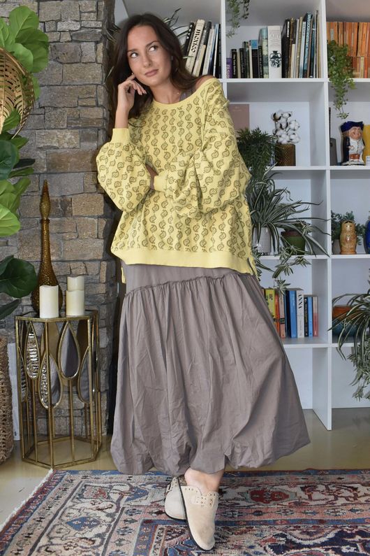 Indira Lantern Sleeve Sweatshirt Soft Ochre & Deep Ochre