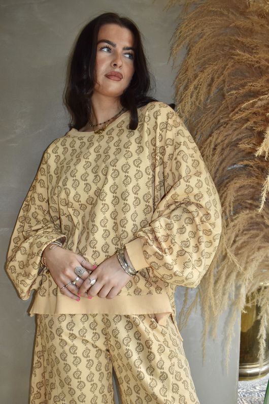 Indira Lantern Sleeve Sweatshirt Tuscan Sun & Tan