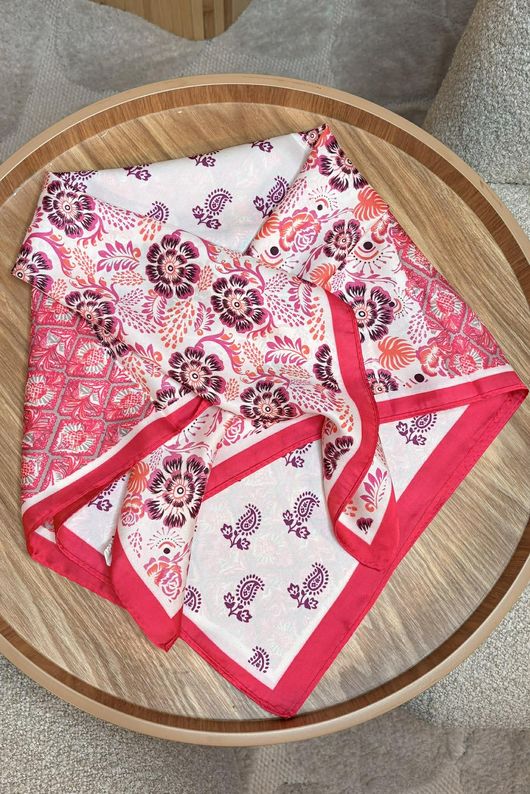 Indira Patchwork Silky Blend Square Scarf Pink /20=