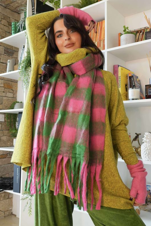 Joey Check Blanket Scarf Pink Green