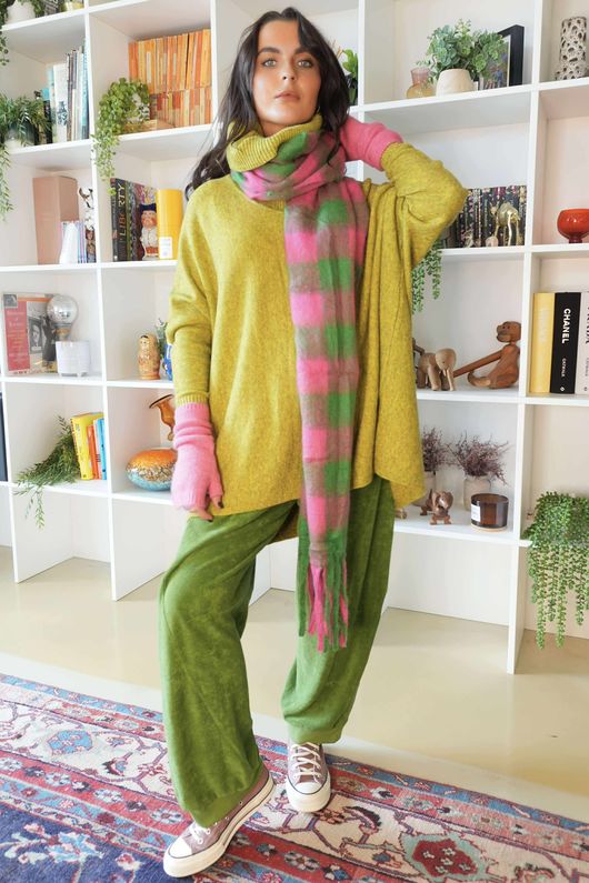 Joey Check Blanket Scarf Pink Green