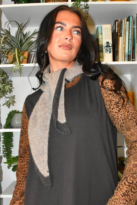 Jonti Border Knit Neckerchief Scarf Mocha & Earth