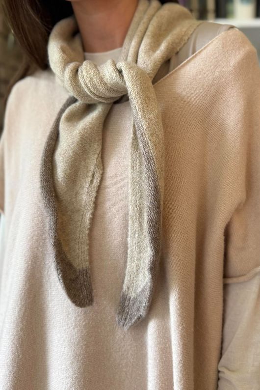 Jonti Border Knit Neckerchief Scarf Oatmeal & Mocha