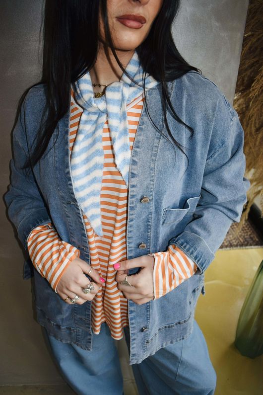 Jonti Stripe Knit Neckerchief Baby Blue 