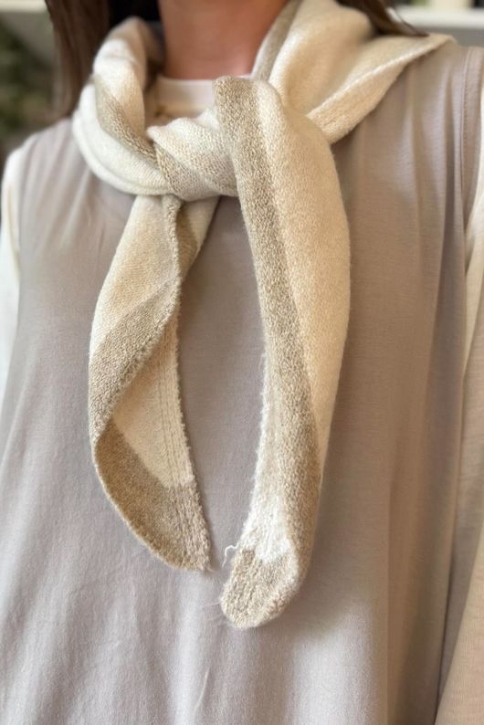 Jonti Border Knit Neckerchief Scarf Ecru & Oatmeal