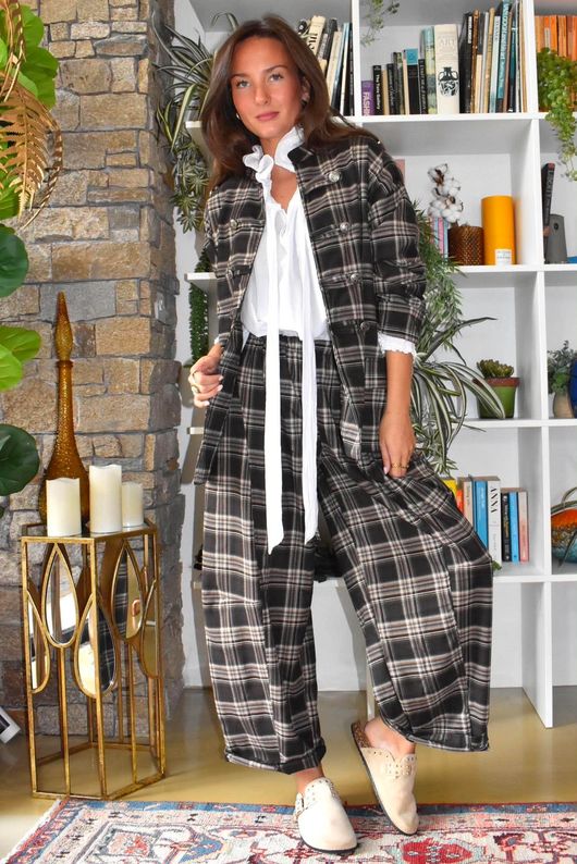 Keaton Plaid Military Jacket Coffee Bean
