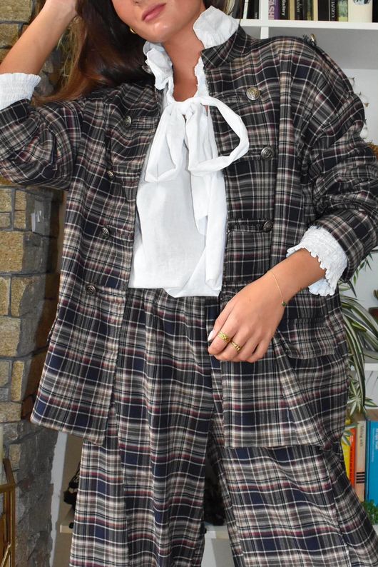 Keaton Plaid Military Jacket Navy
