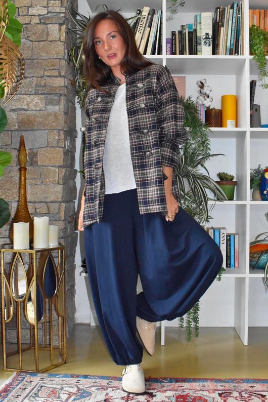 Keaton Plaid Military Jacket Navy