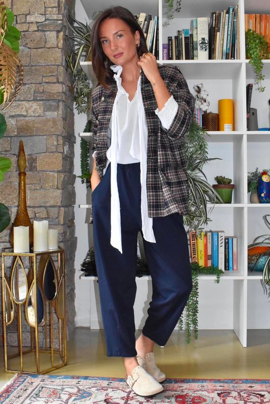 Keaton Plaid Military Jacket Navy