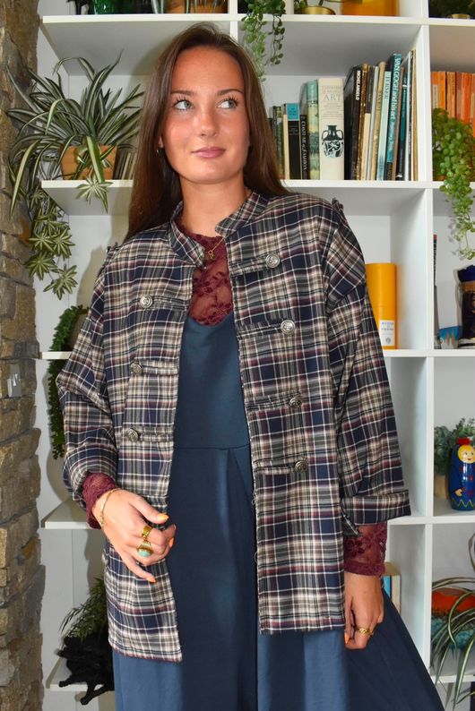 Keaton Plaid Military Jacket Navy