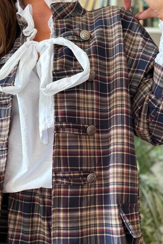 Keaton Plaid Military Jacket Navy