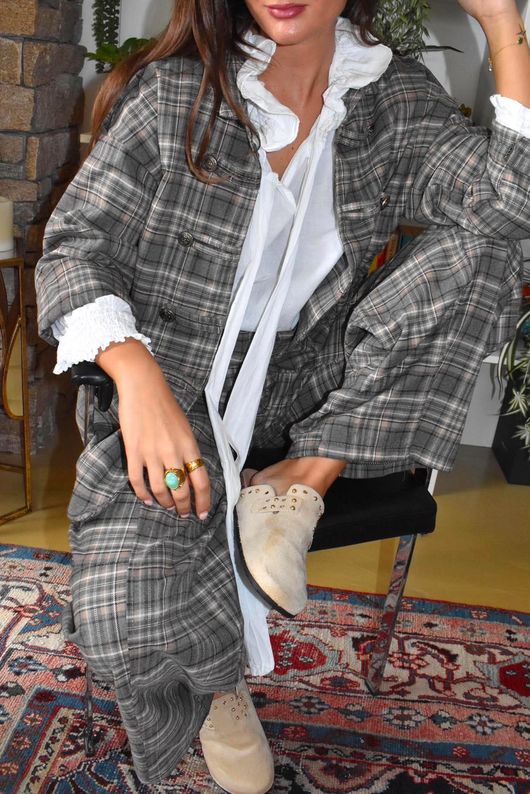 Keaton Plaid Military Jacket Steel