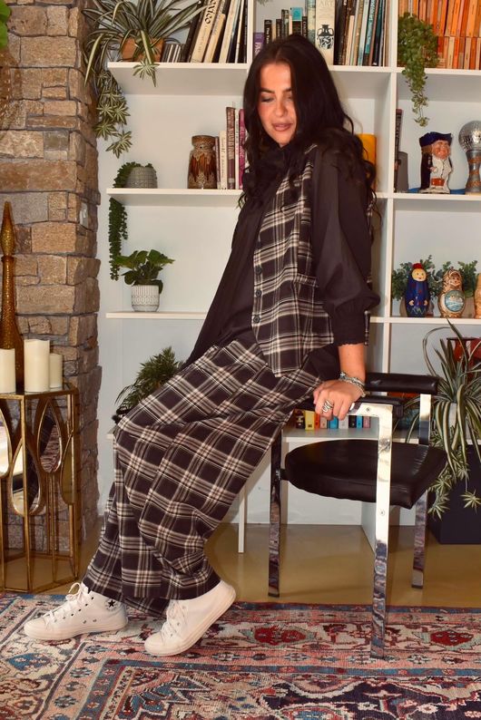 Keaton Plaid Tuck Barrel Pant Coffee Bean