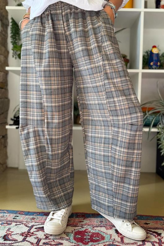 Keaton Plaid Tuck Barrel Pant Steel
