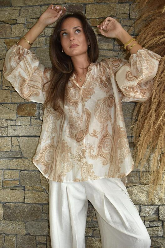 Kings Road Paisley Blouse Natural /1/15 pre order due 1 week