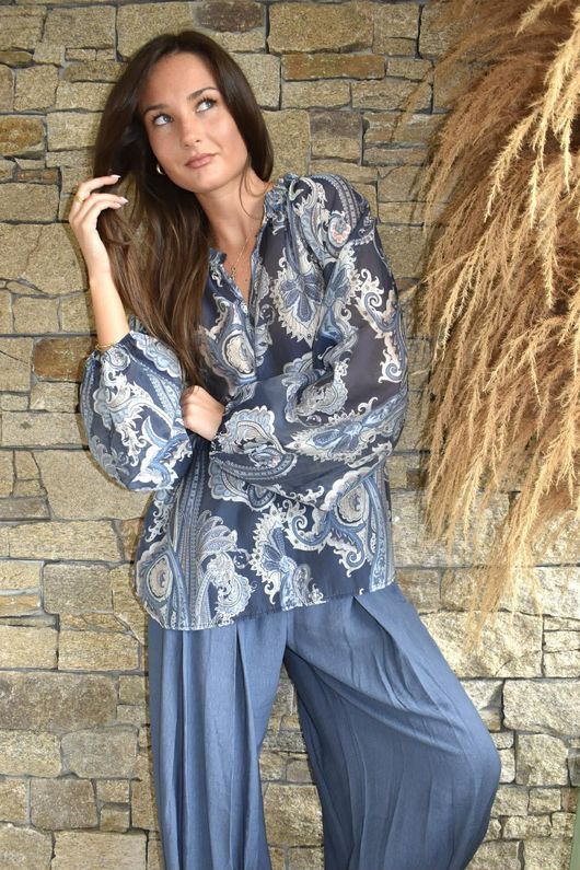 Kings Road Paisley Blouse Navy /4=