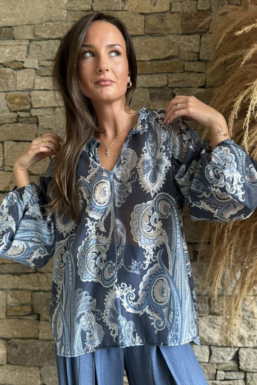 Kings Road Paisley Blouse Navy