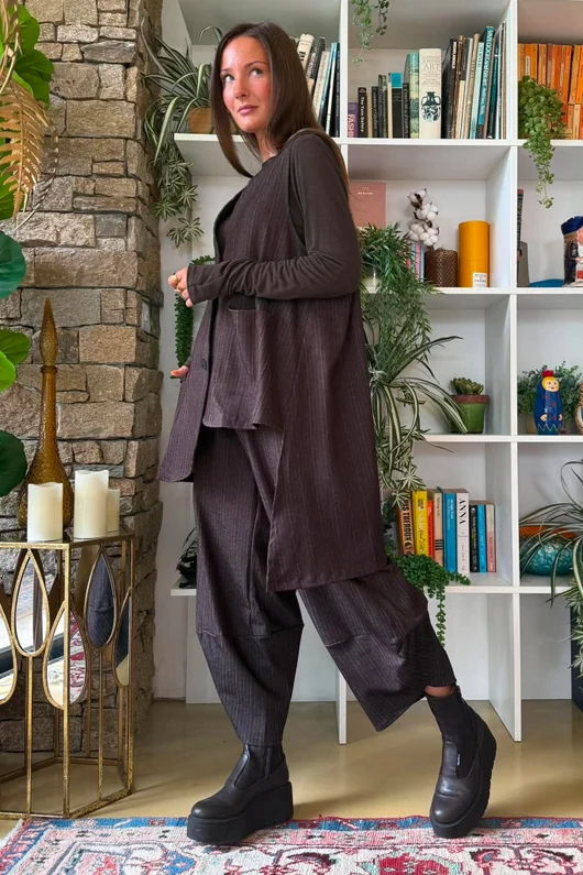 Kingsley Herringbone Scuba Sleeveless Morning Coat Coffee Bean