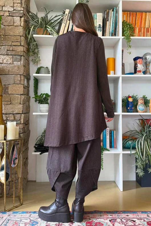 Kingsley Herringbone Scuba Sleeveless Morning Coat Coffee Bean