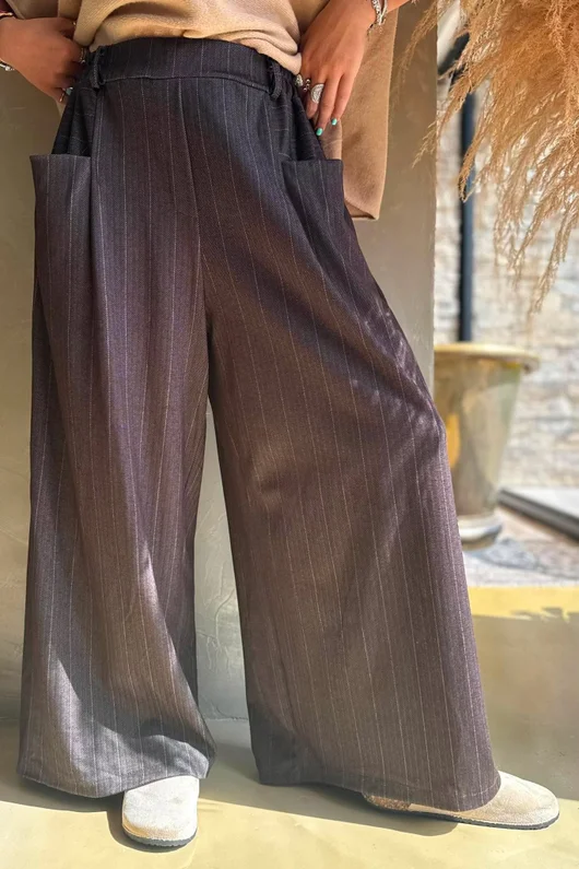Kingsley Herringbone Scuba Wide Leg Pant Chocolate