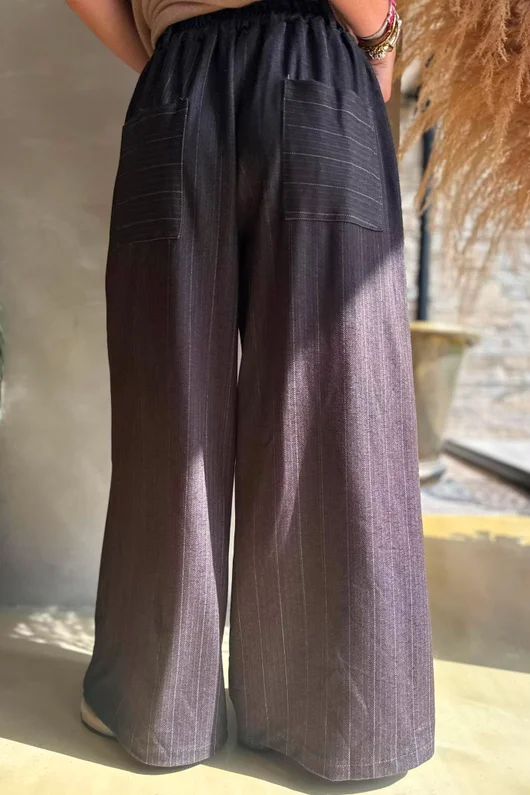 Kingsley Herringbone Scuba Wide Leg Pant Chocolate