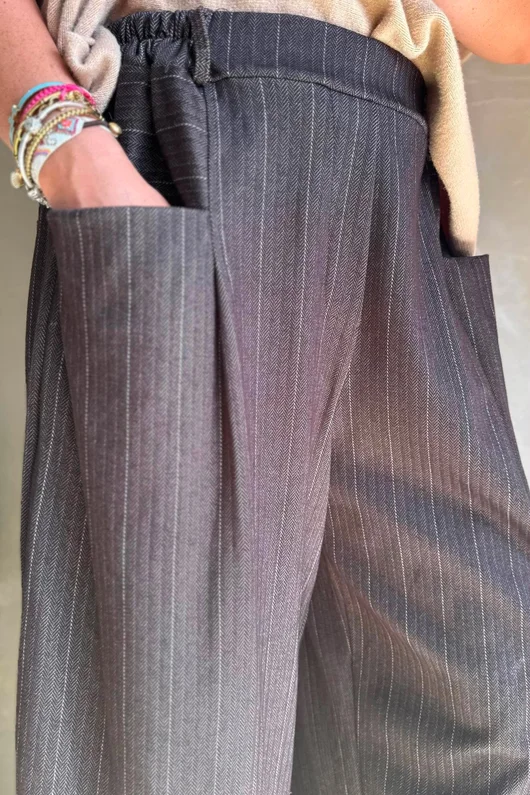 Kingsley Herringbone Scuba Wide Leg Pant Chocolate