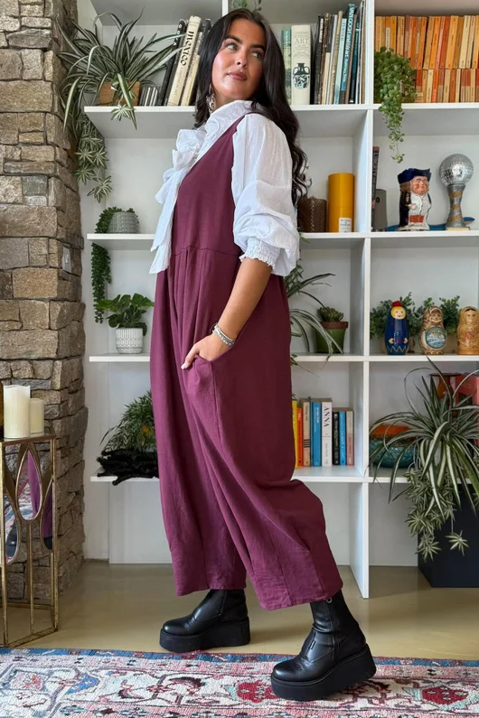 Lagen Barrel Jungaree Aubergine