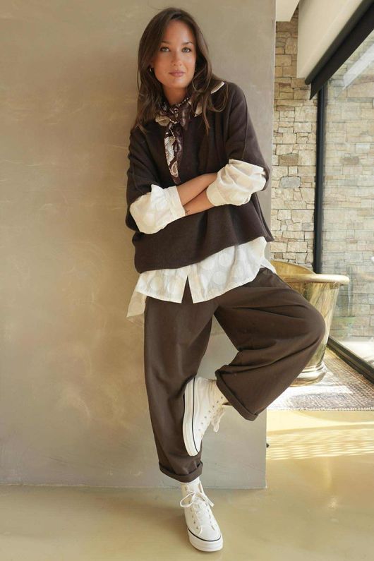 Lagen Classic Sweatshirt Barrel Pant Chocolate
