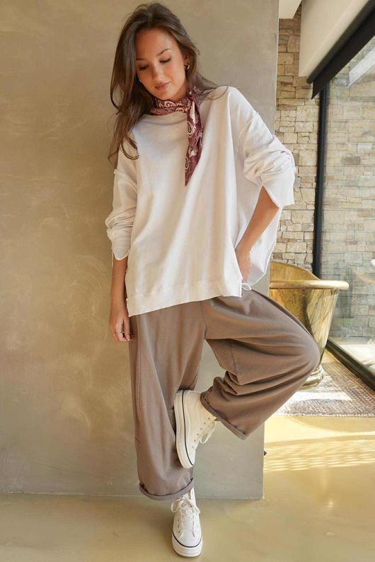 Lagen Classic Sweatshirt Barrel Pant Mocha