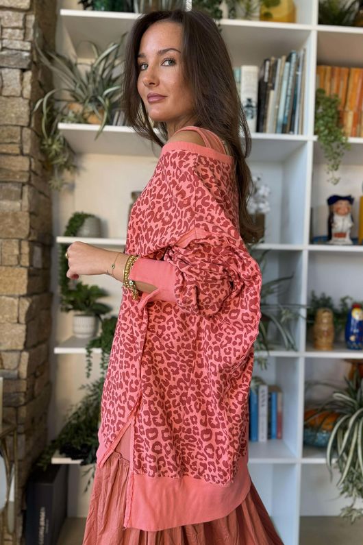 Lagen Leopard Chill Sweatshirt Coral & Indian Red