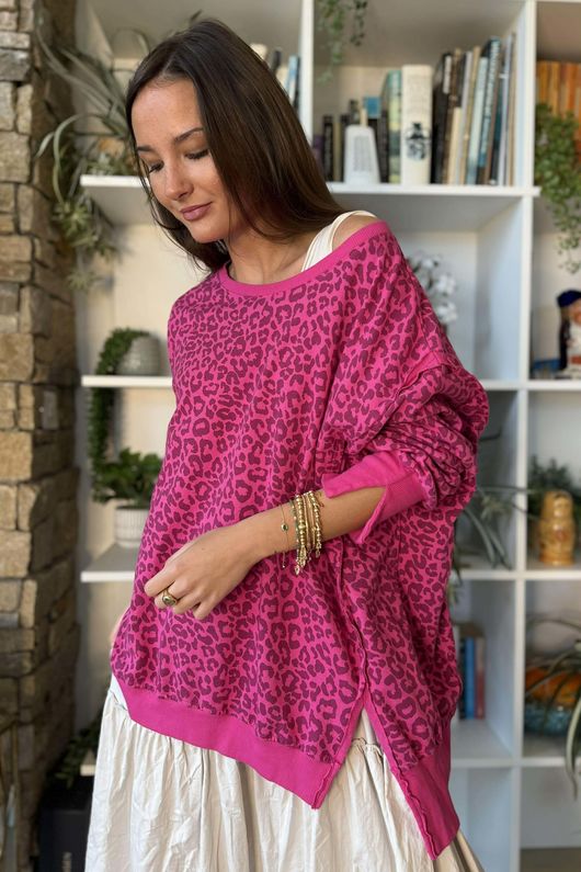 Lagen Leopard Chill Sweatshirt Hot Pink & Merlot
