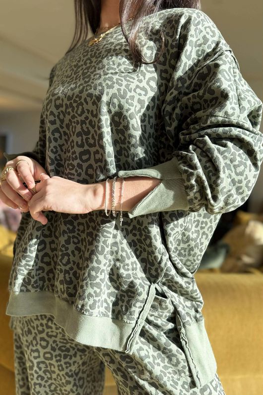 Lagen Leopard Chill Sweatshirt Khaki & Moss