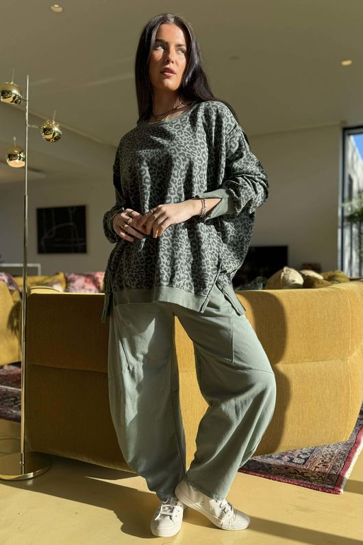 Lagen Leopard Chill Sweatshirt Khaki & Moss