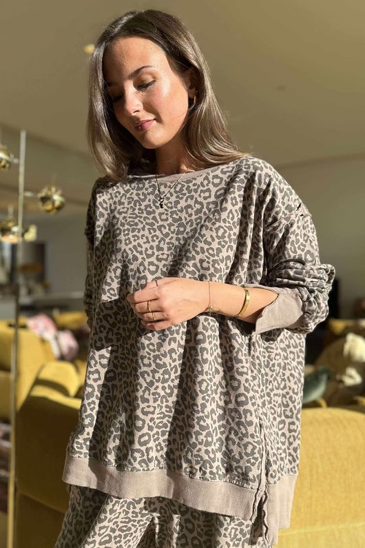 Lagen Leopard Chill Sweatshirt Mocha & Choc