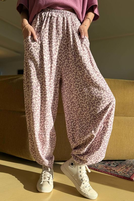 Lagen Leopard Shelby Barrel Pant Rose & Plum
