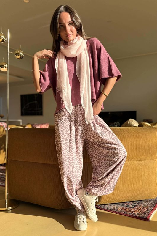 Lagen Leopard Shelby Barrel Pant Rose & Plum