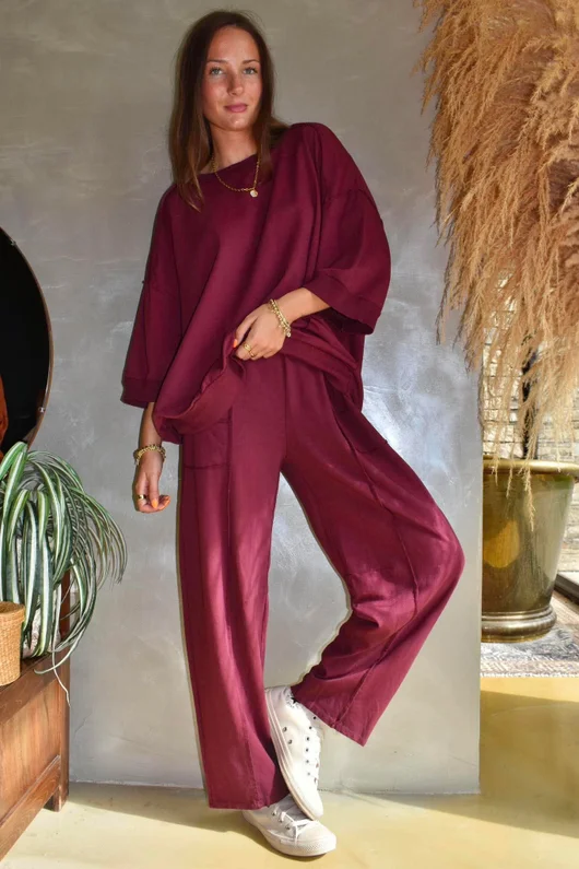 Lagen Panel Tapered Leg Trouser Aubergine