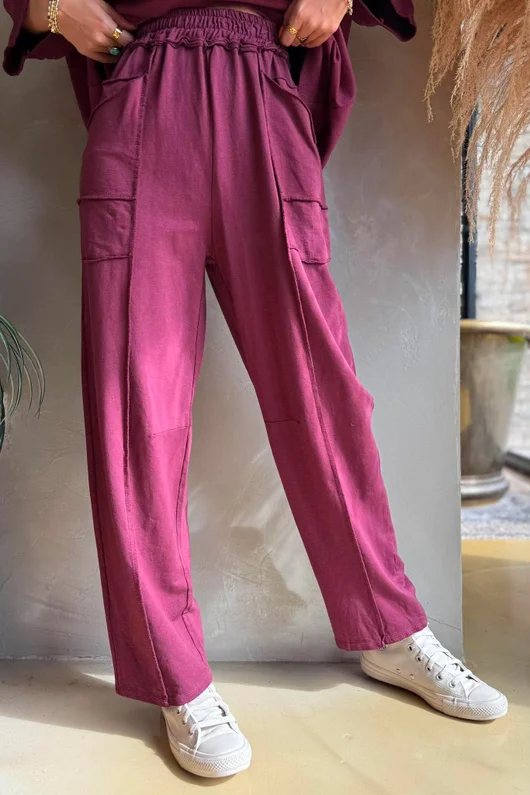 Lagen Panel Tapered Leg Trouser Aubergine