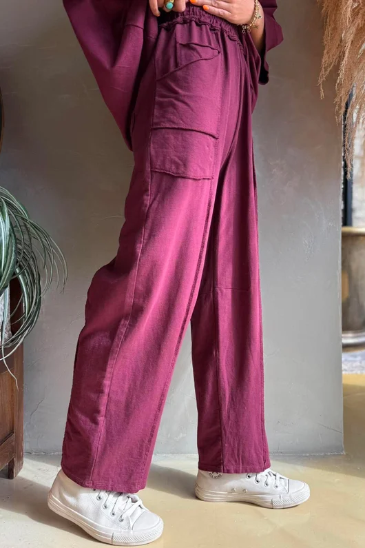 Lagen Panel Tapered Leg Trouser Aubergine