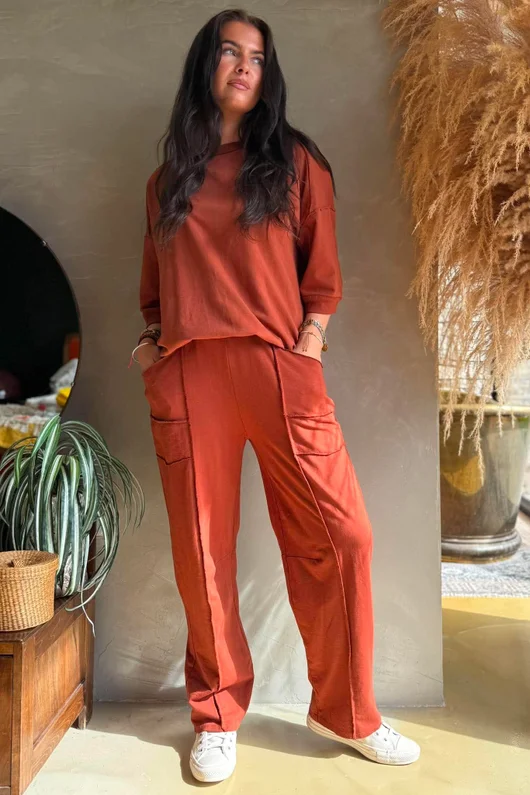 Lagen Panel Tapered Leg Trouser Rust