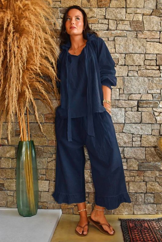 Larc Frill Kick Pant Navy 